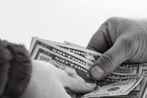 Money black and white. Detail of money