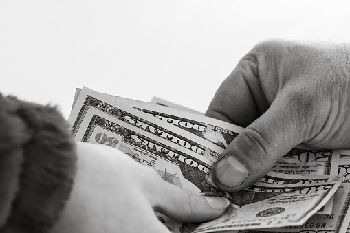 Money black and white. Detail of money