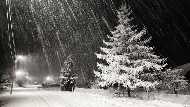 a-snowy-road-at-night-with-a-tree-in-the-foreground-free-photo