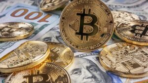 Crypto,Bitcoin,One,Dollar,Bitcoin,,Virtual,Money,And,One,Hundred