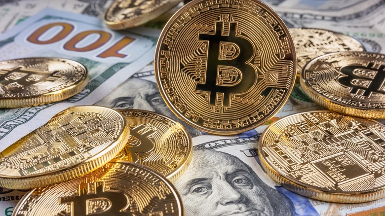 Crypto,Bitcoin,One,Dollar,Bitcoin,,Virtual,Money,And,One,Hundred