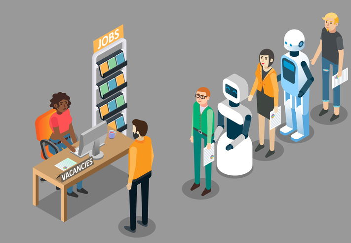 Robot jobs concept vector isometric illustration